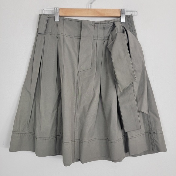Zara Dresses & Skirts - Zara Woman Pleated Mini Skirt Belted Button Fly Beige Preppy Pockets Size‎ S